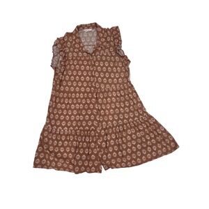 Lucky Brand Dress Women's Mauve Ruffled Button Front Short Sleeve Prairie SZ XL